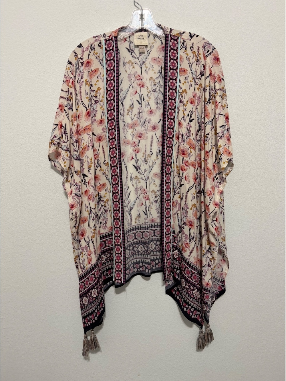 Knox Rose Kimono Short Sleeve Open Front Floral Boho Cover Up Cardigan Size S/M